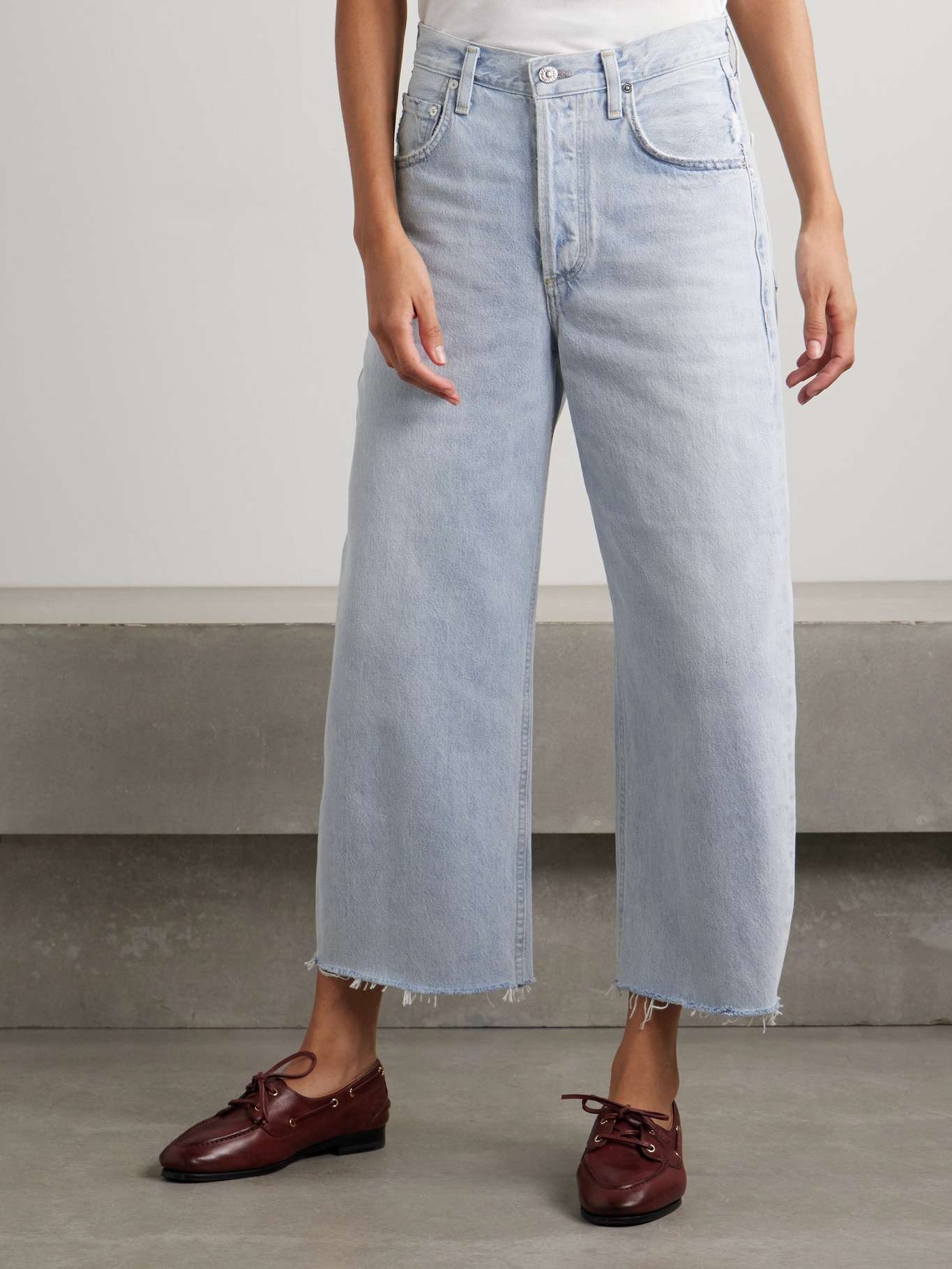 Ayla cropped frayed high-rise wide-leg jeans Light denim - 3