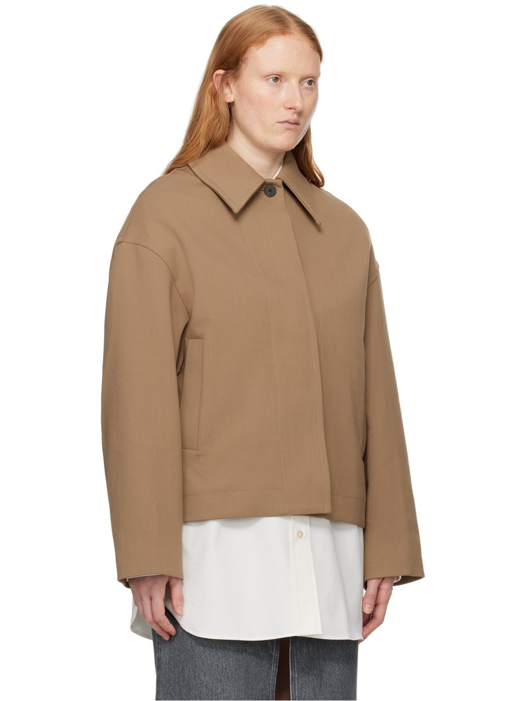 Beige Button Tab Jacket - 2