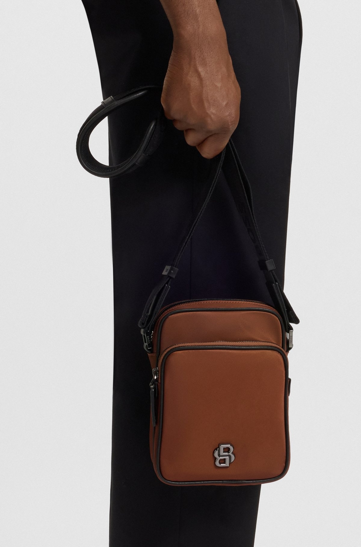 TWILL REPORTER BAG WITH DOUBLE B MONOGRAM - 4