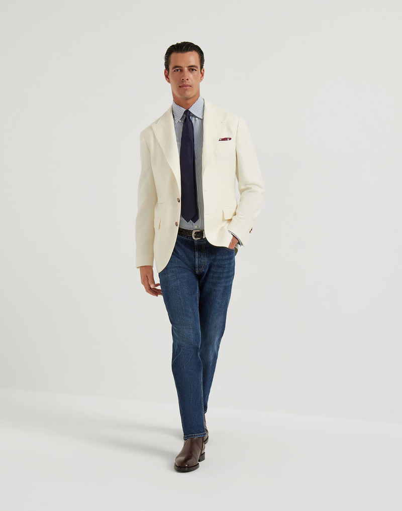 Striped poplin slim fit shirt with button-down collar 5