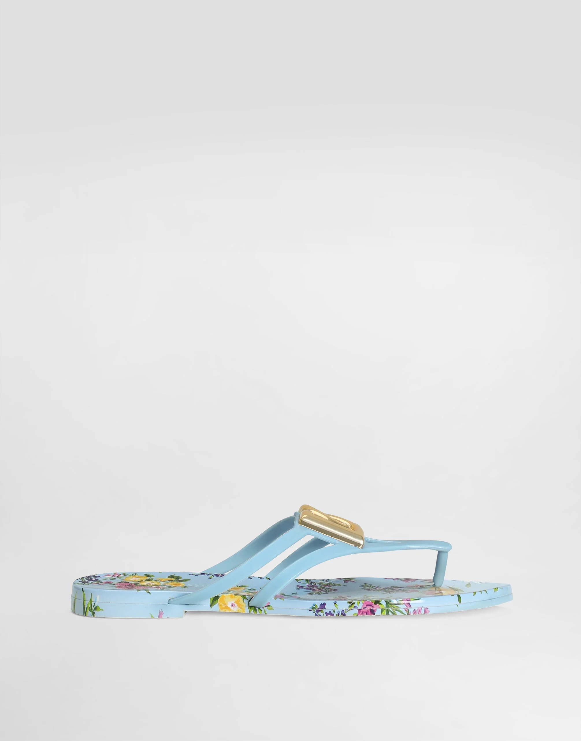 Rubber beachwear slides with logo and little flowers print - 1
