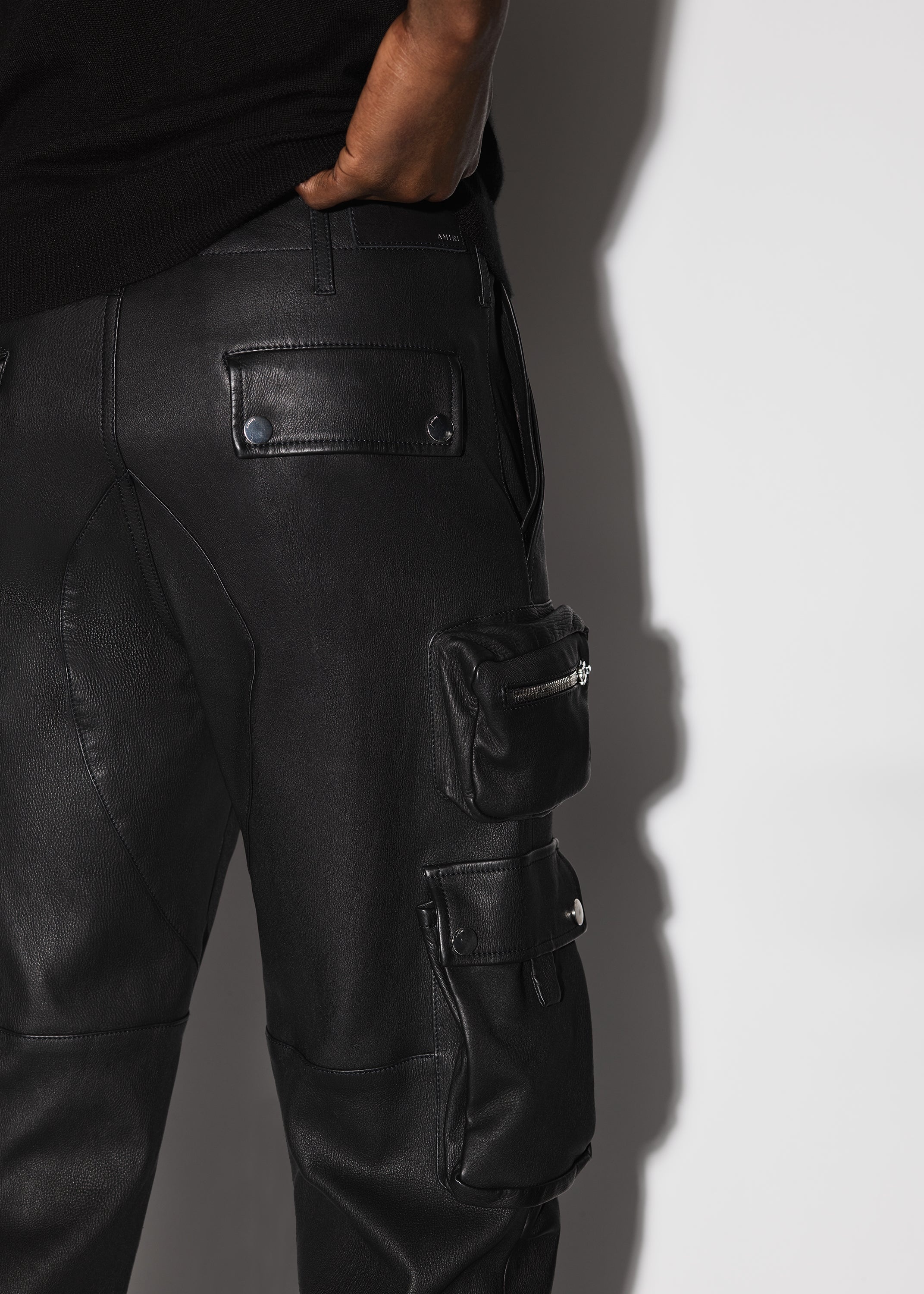 Amiri Leather Kick-flare Trousers in Black for Men