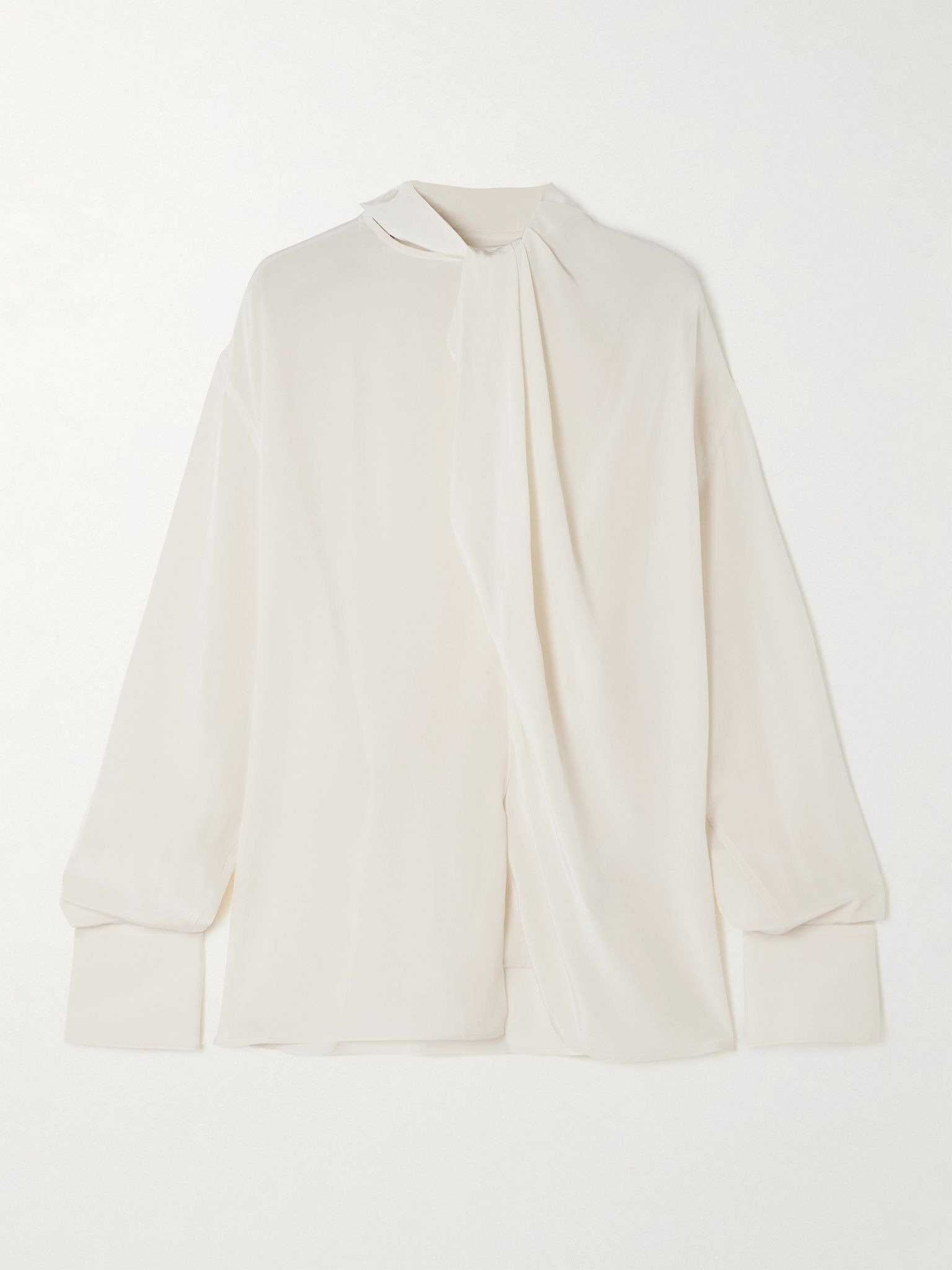 Asymmetric draped silk blouse Ivory - 1