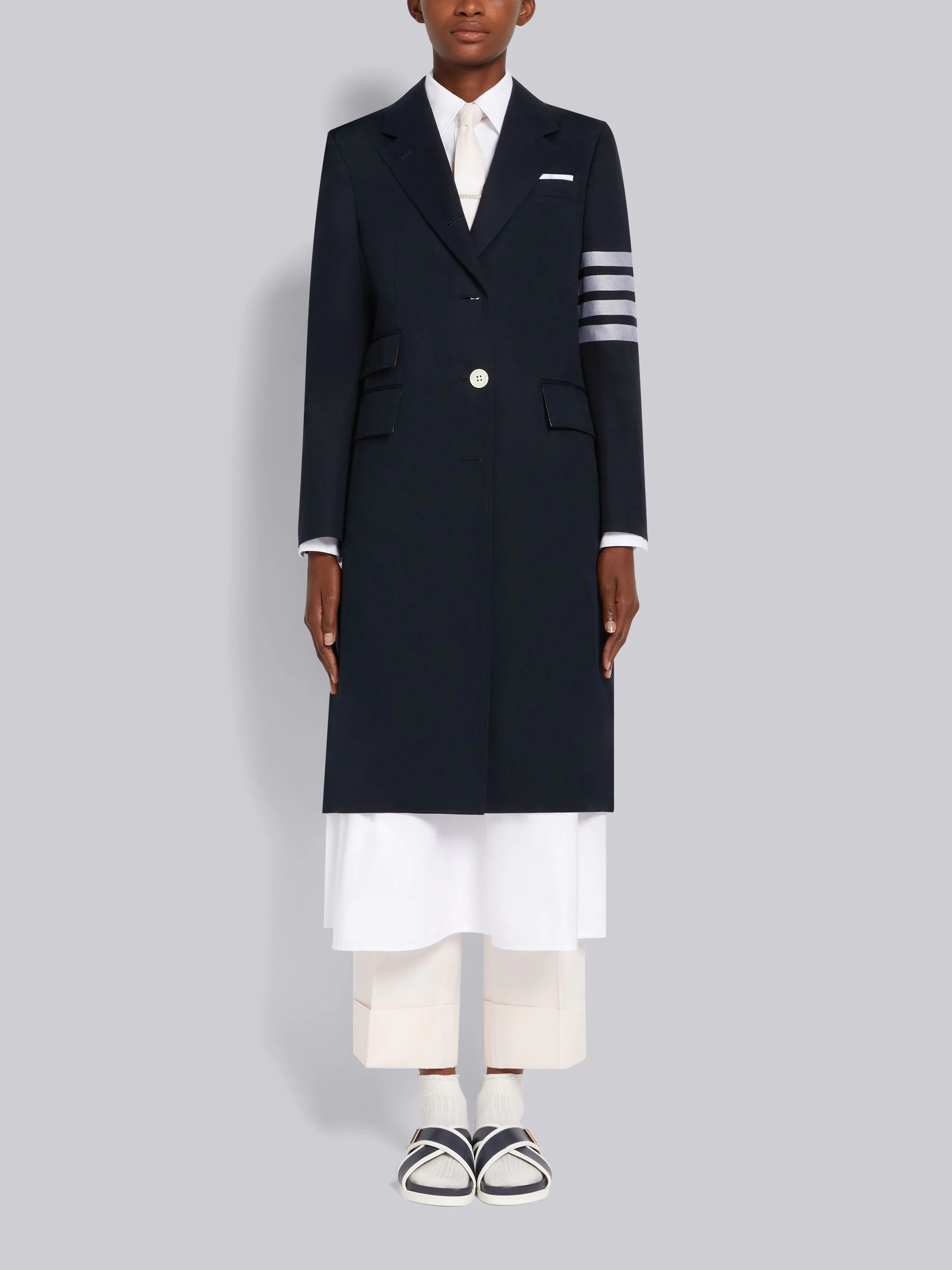 Navy Cotton Twill Engineered 4-Bar Unlined Single Vent Overcoat - 1