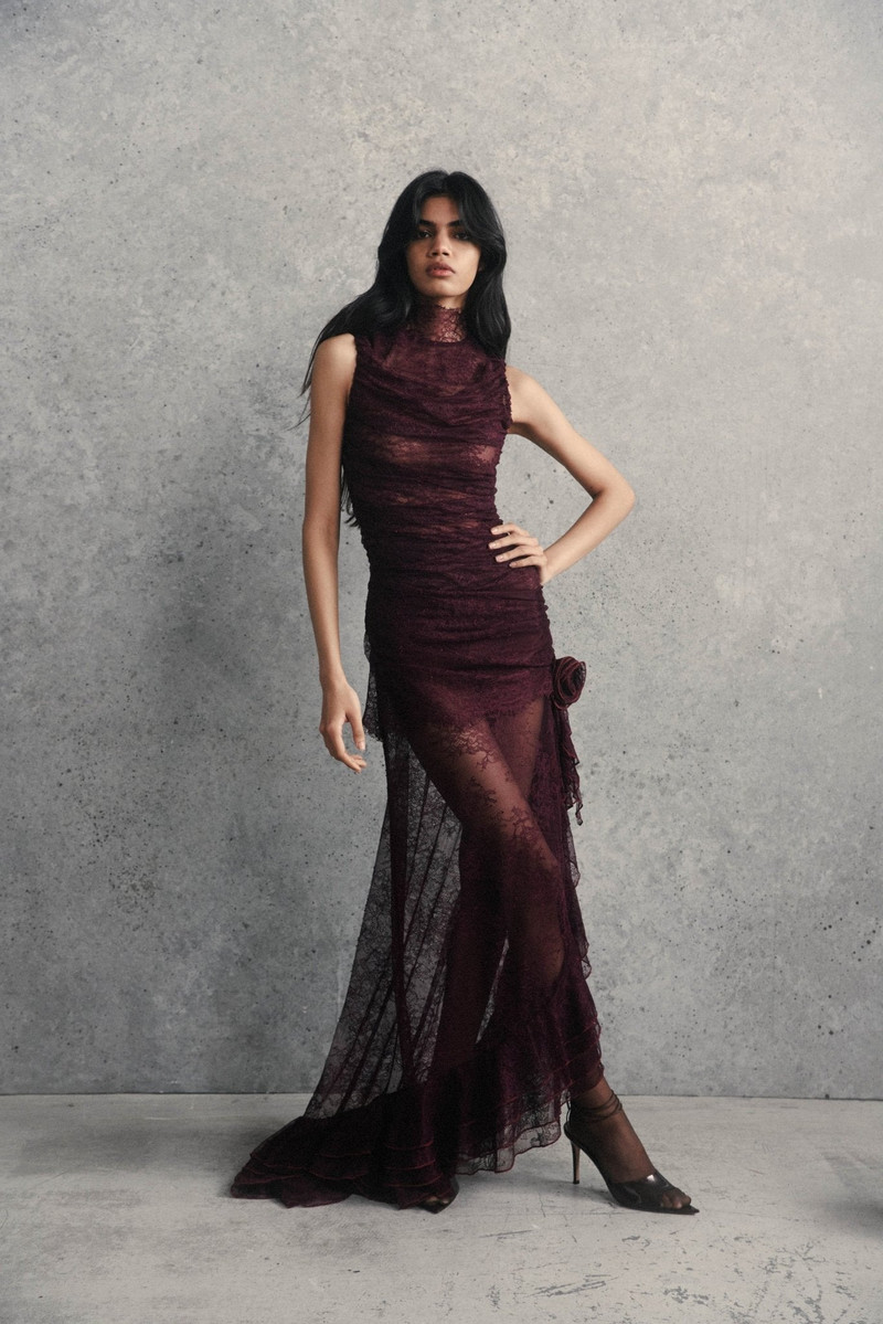AUSTERE MAXI DRESS IN MAROON LACE 1