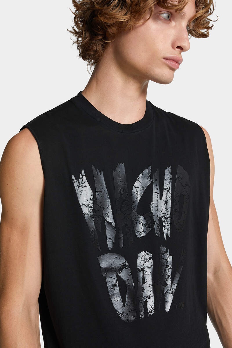 BLACK PRESSATO CIGARETTE FIT SLEEVELESS T-SHIRT - 5