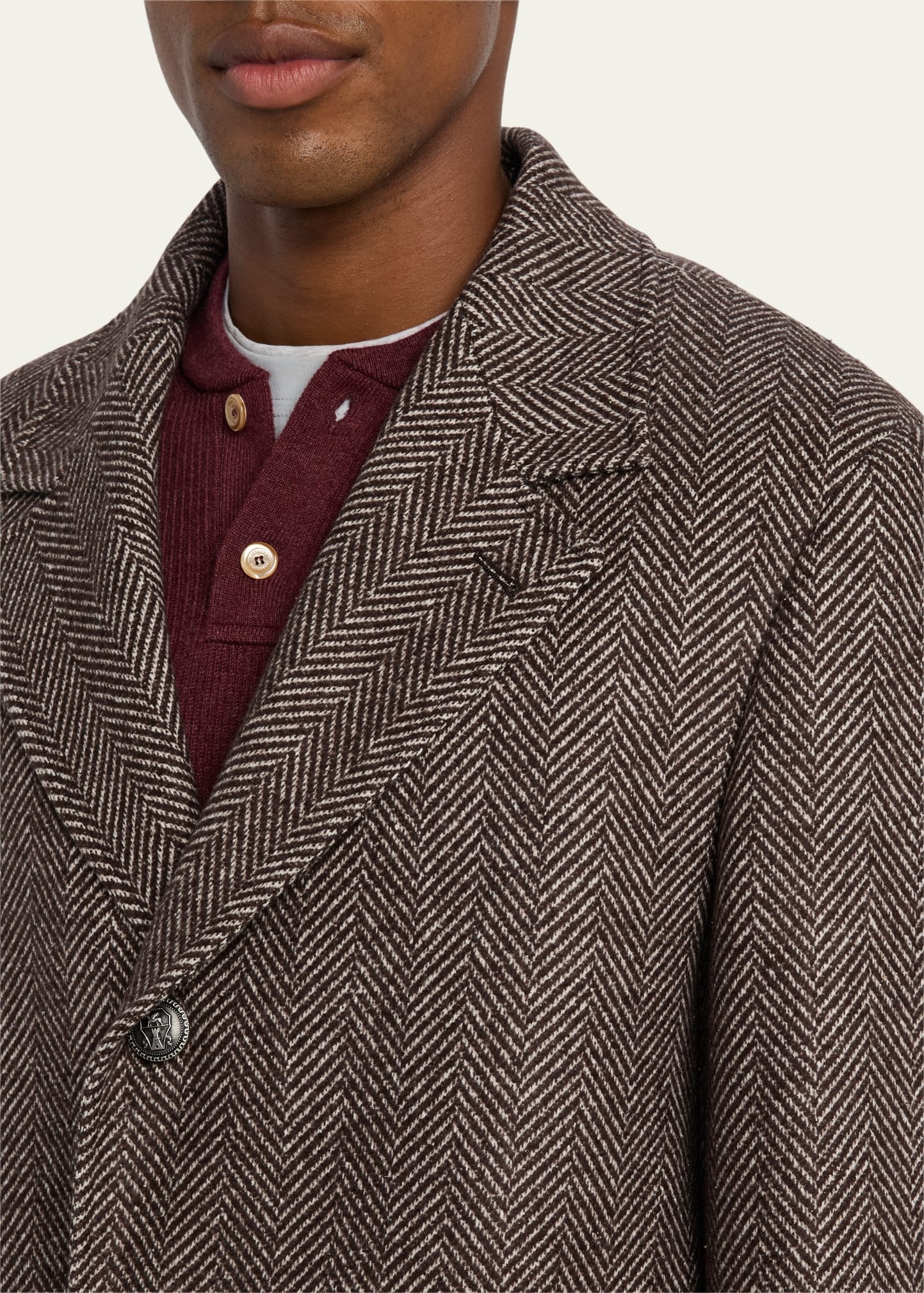 Men's Chevron Raglan-Sleeve Overcoat - 5