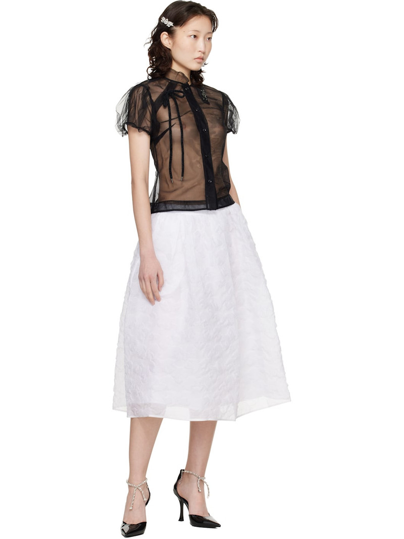 Simone Rocha Black Embellished Sheer Offset Fragment Collar Shirt outlook