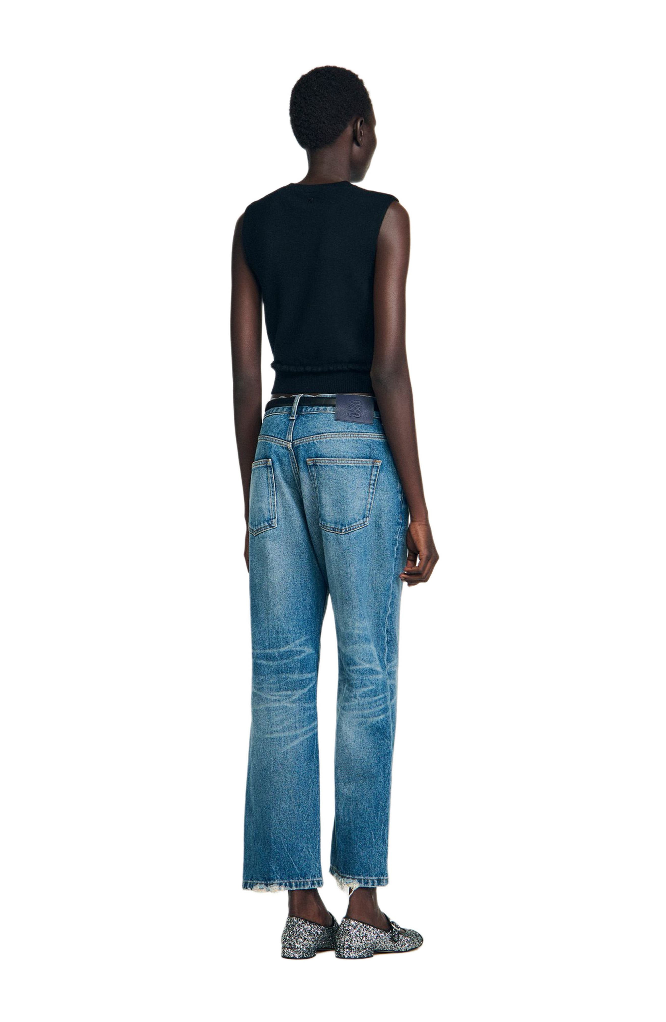 SANDRO Ruffled cropped sweater in Black at Nordstrom - 2