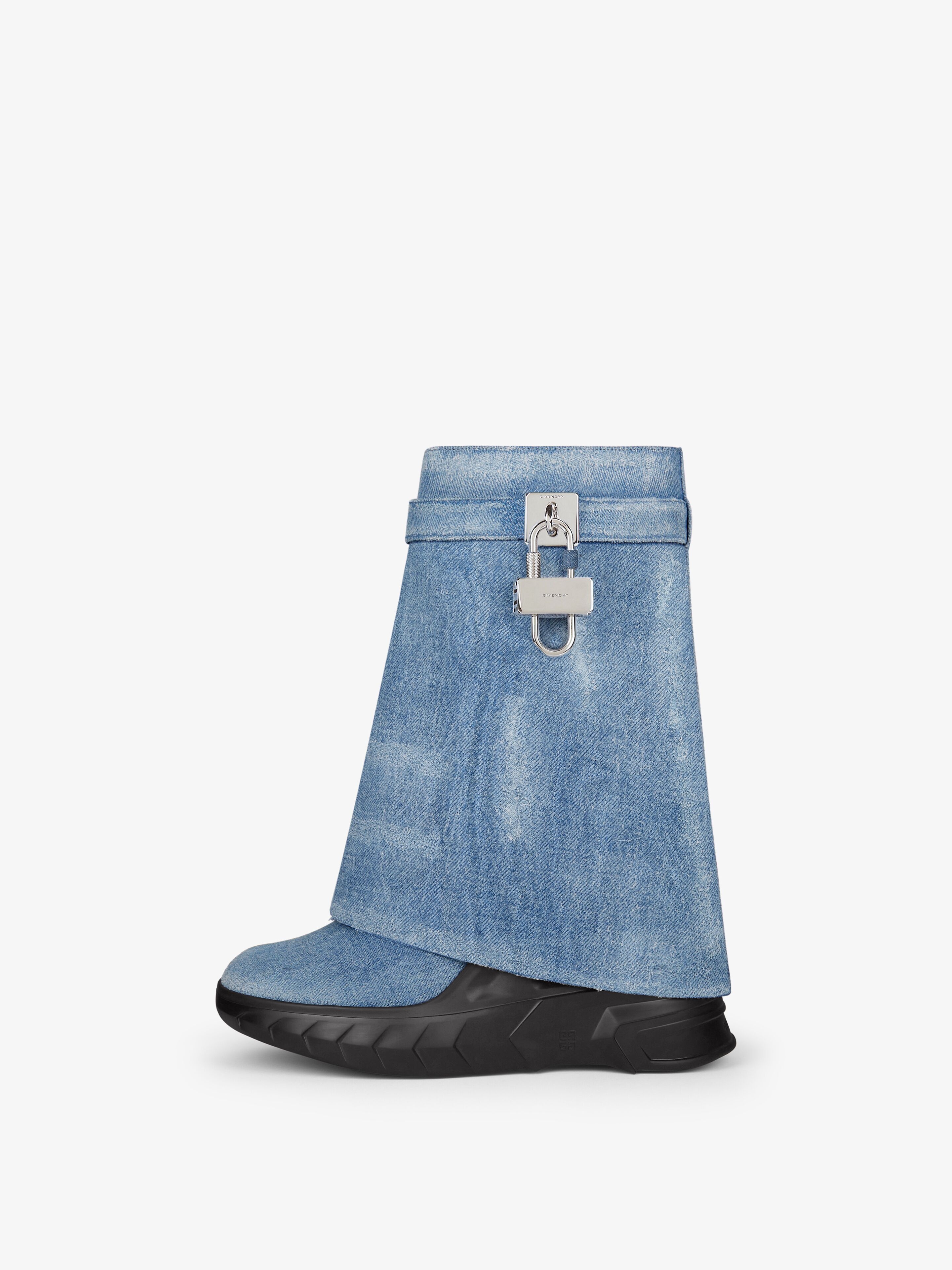 SHARK LOCK BIKER ANKLE BOOTS IN DENIM - 4
