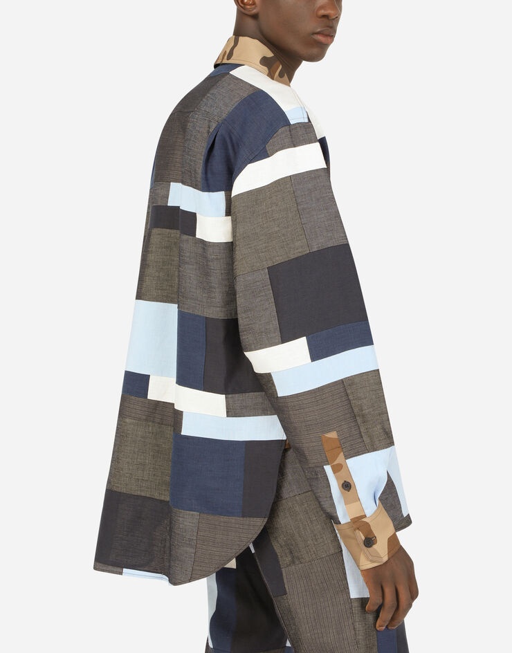 Cotton and linen patchwork shirt with patch - 5