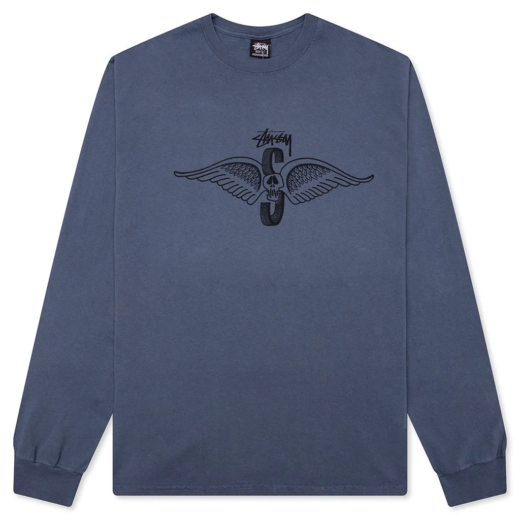 SKULL WINGS PIGMENT DYED L/S TEE - NAVY - 1