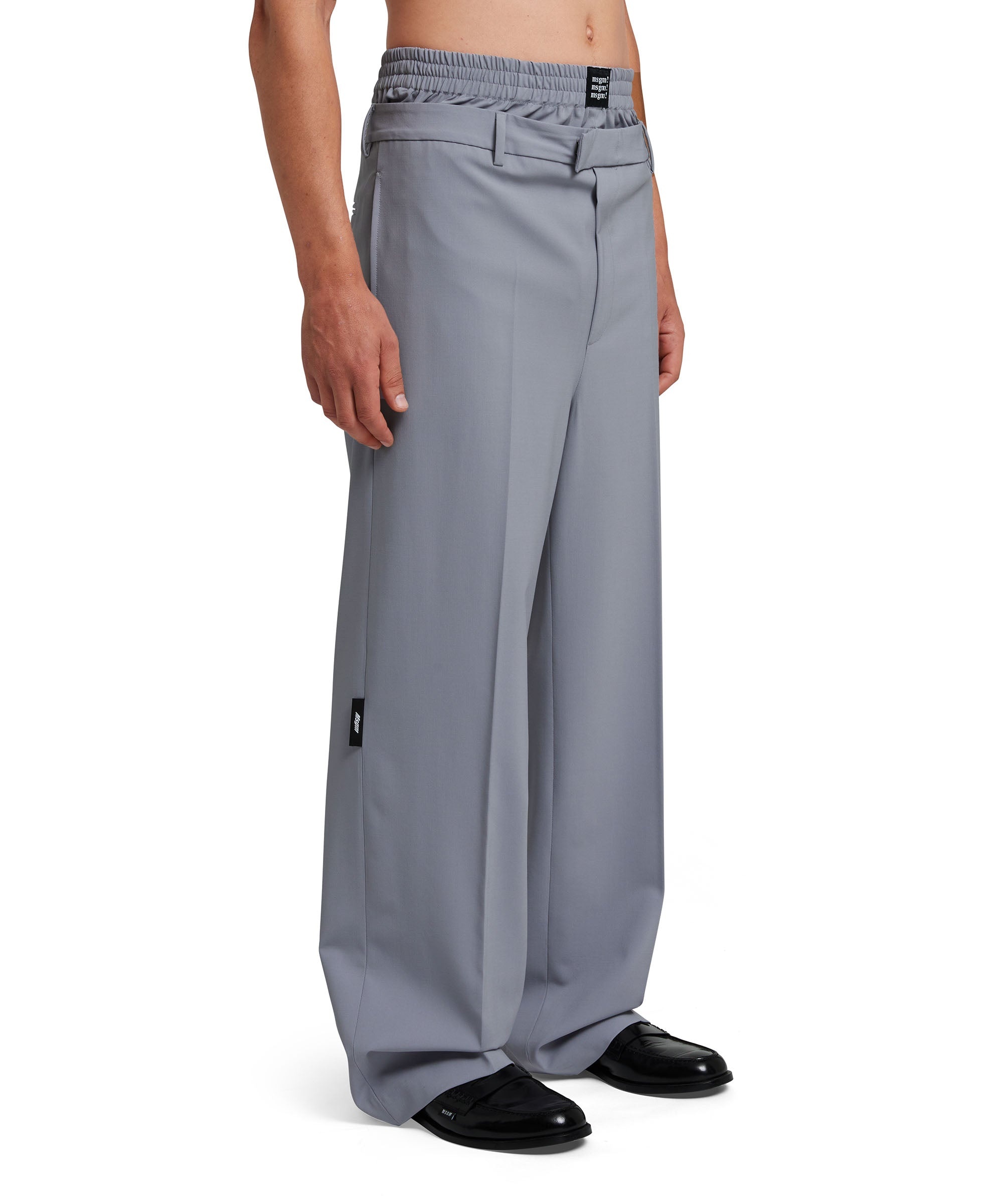 Flamed viscose canvas double-belted pants with elastic waistband - 4