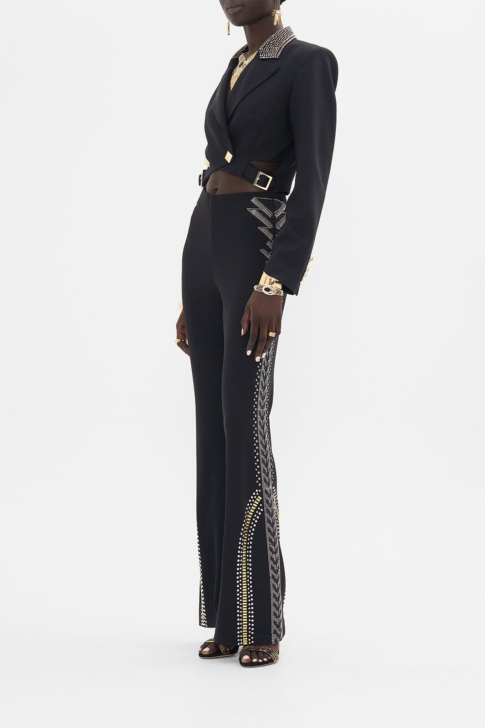 JERSEY FLARE PANT - BLACK/GOLD - 4