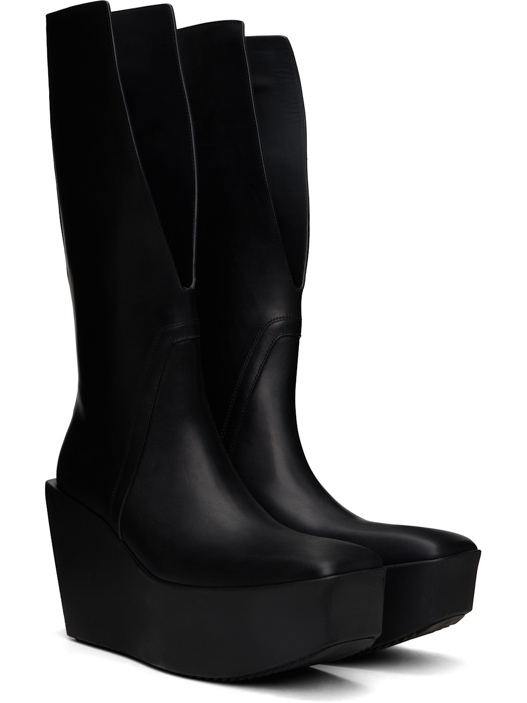 Black Hollywood Sliver Platform Winged Kowboys Tall Boots - 4