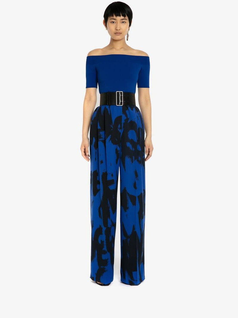 Alexander McQueen Off-the-shoulder Knit Top in Electric Blue outlook