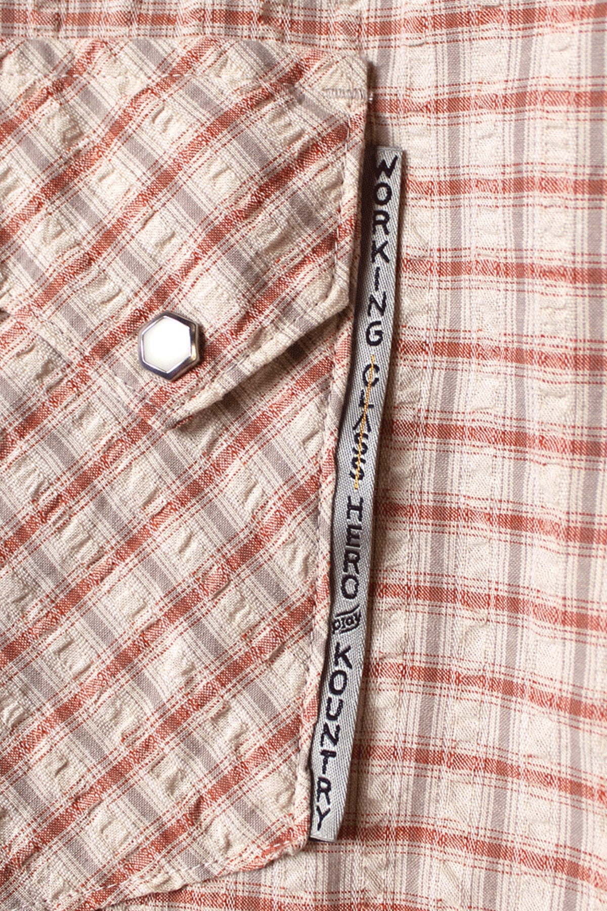 Cotton Linen Seersucker Check Open-Collar Western BIG Shirt - Red - 5