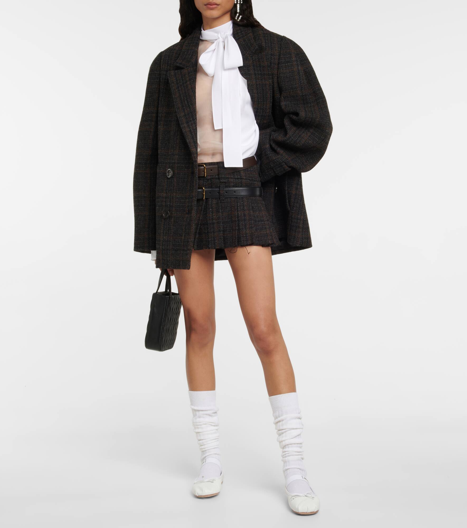 Checked pleated virgin wool miniskirt - 2