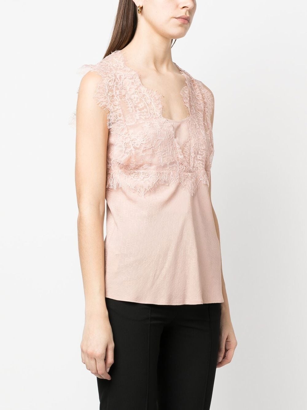 semi-sheer lace-panelled top - 3