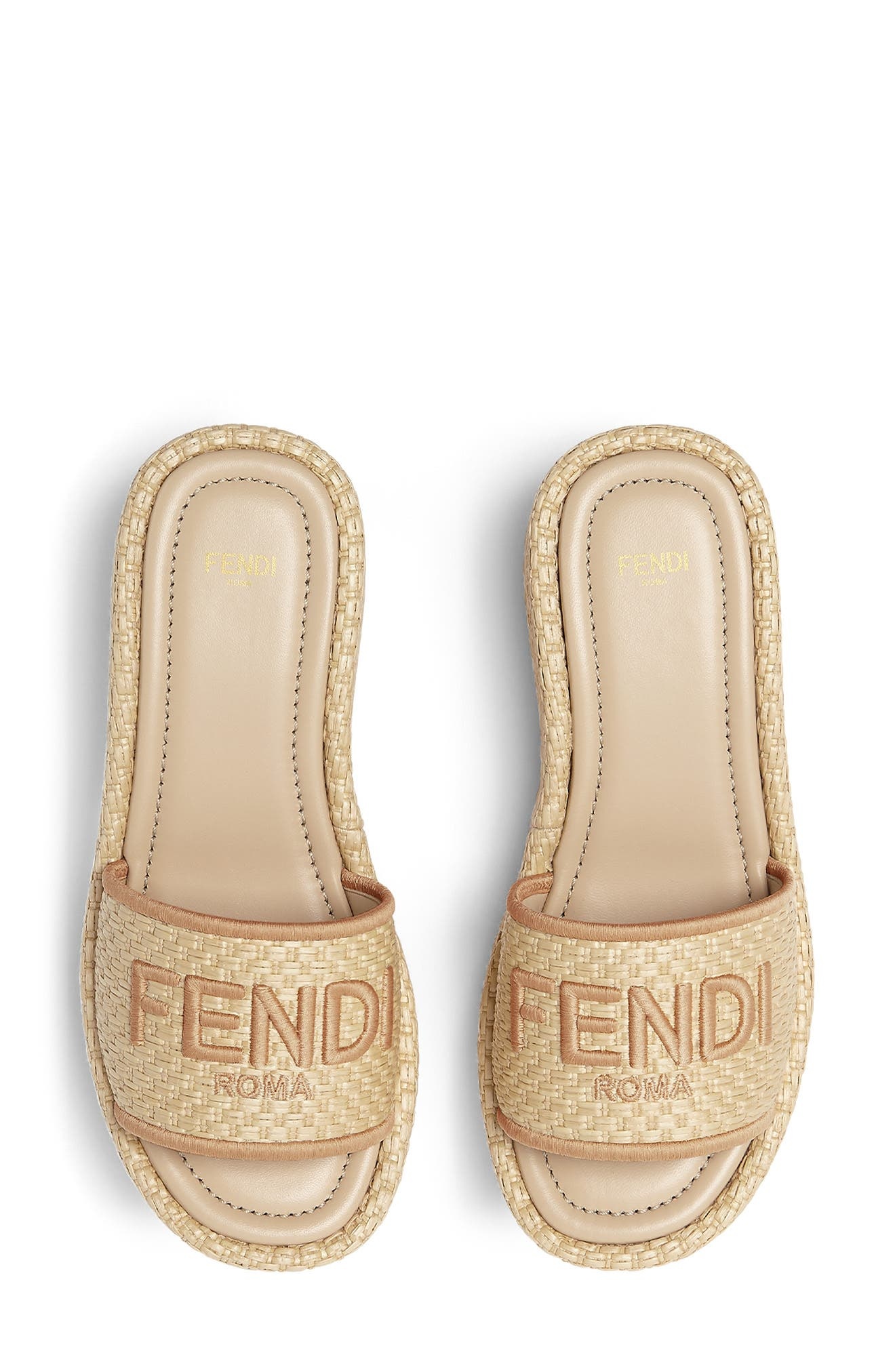 Fendi Sunshine Flatform Slide Sandal in Natural Rafia at Nordstrom - 3