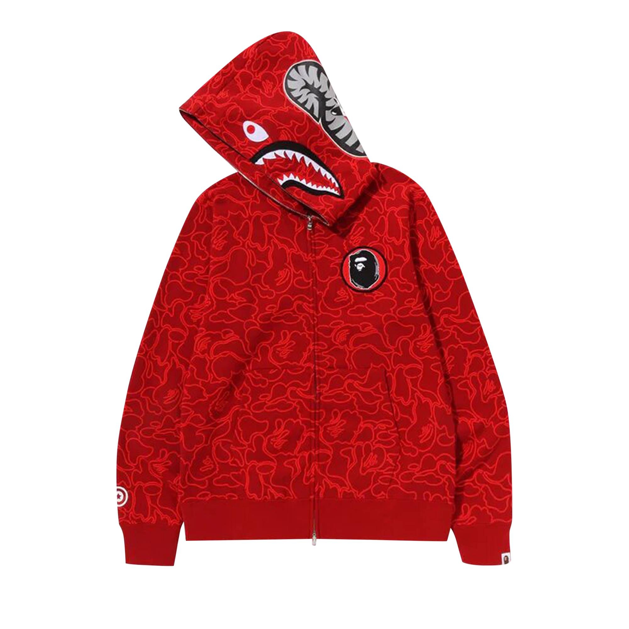 BAPE 30th Anniversary Line Camo Shark Full Zip Hoodie 'Red' - 2
