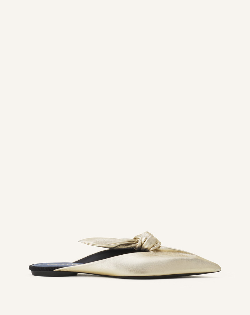 MIDNIGHT STEP BOW MULE IN METALLIC LEATHER 1