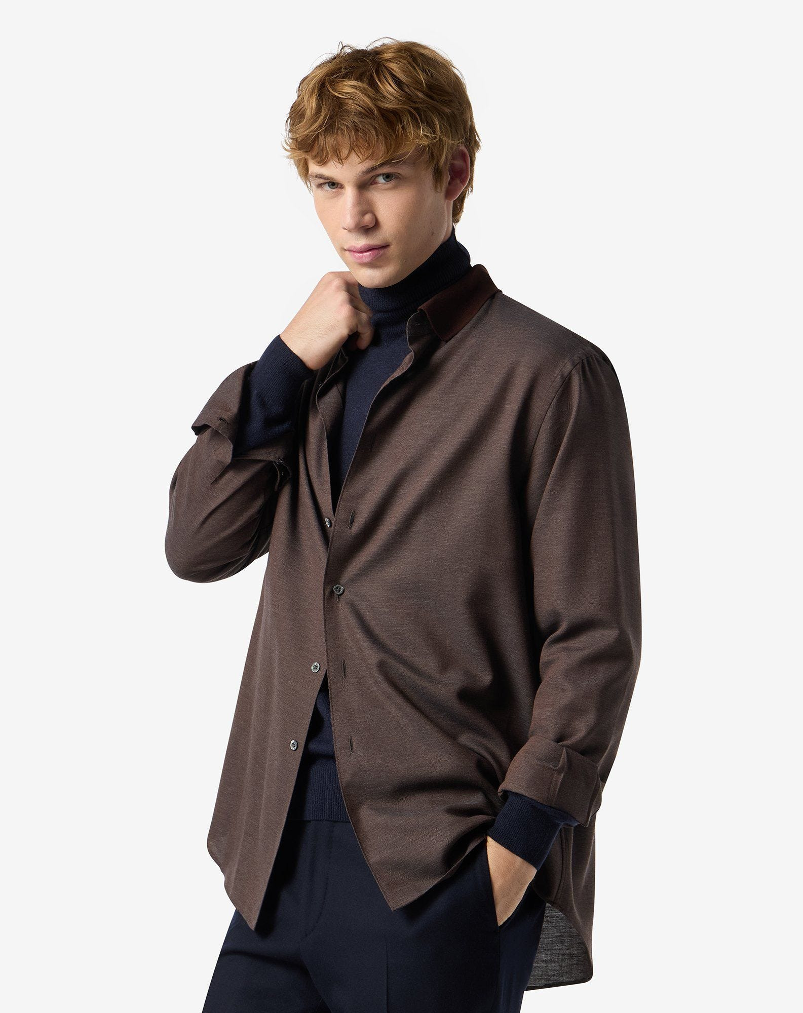 Brown cotton flannel and cashmere shirt - 2