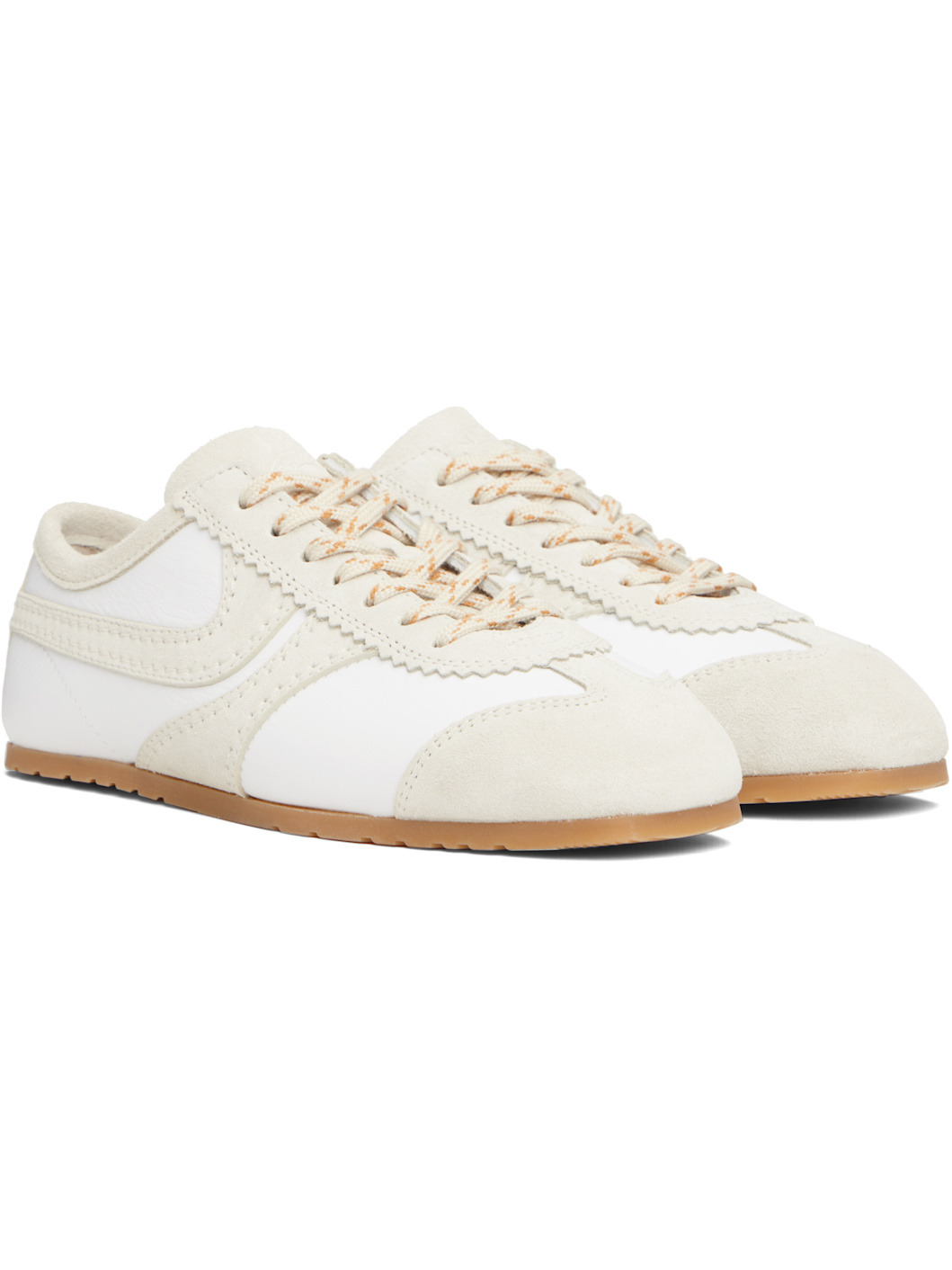 White & Beige Suede Sneakers - 4