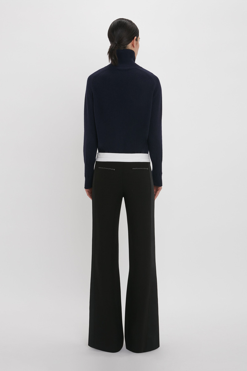 Contrast Waistband Trousers in Black 4