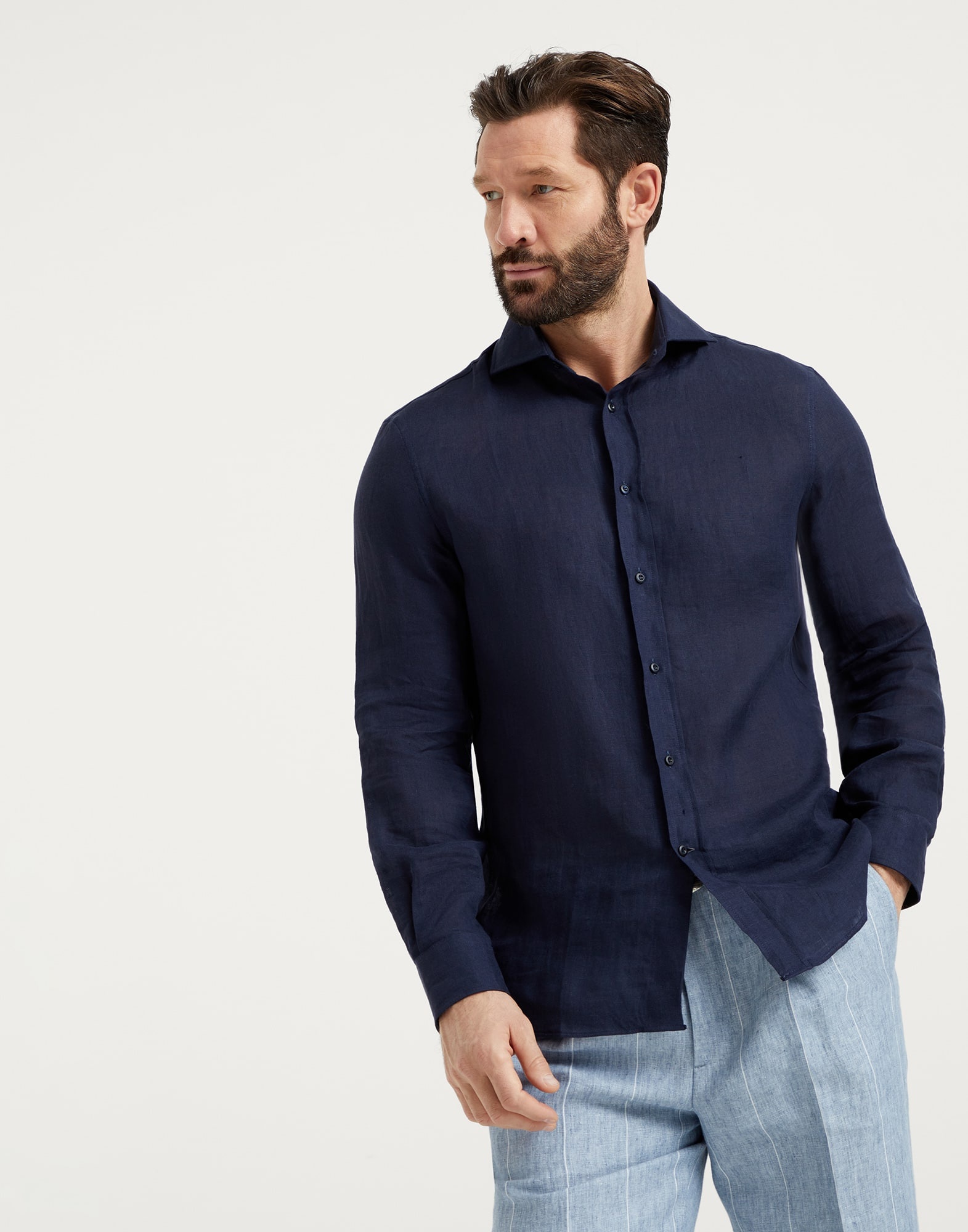 Linen easy fit shirt with spread collar - 1