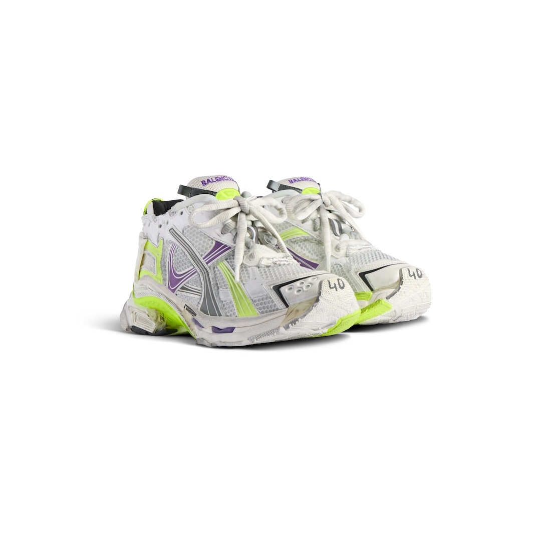 Women's Runner Sneaker  in White/neon Yellow/grey/purple - 2