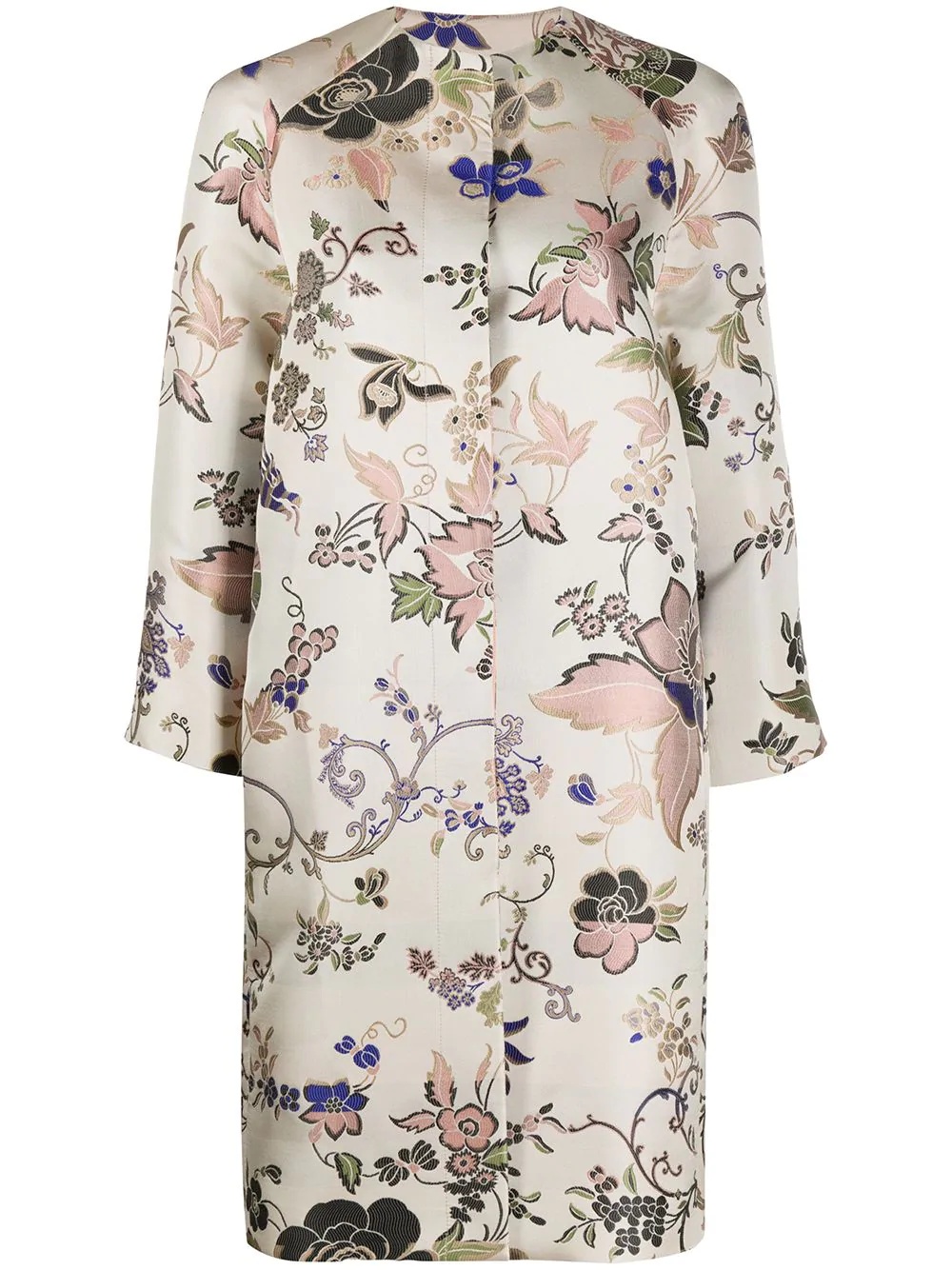 floral-jacquard longline coat - 1