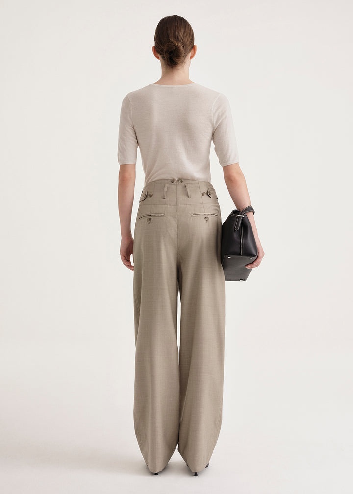 Fluid wool button trousers light hay mélange - 3