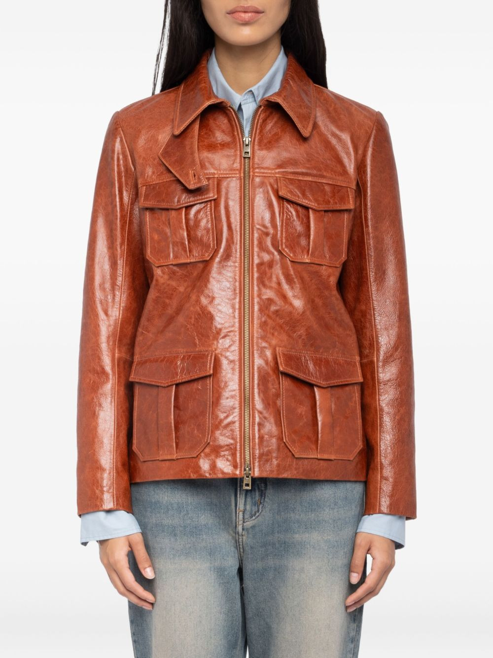 flap-pocket leather jacket - 4