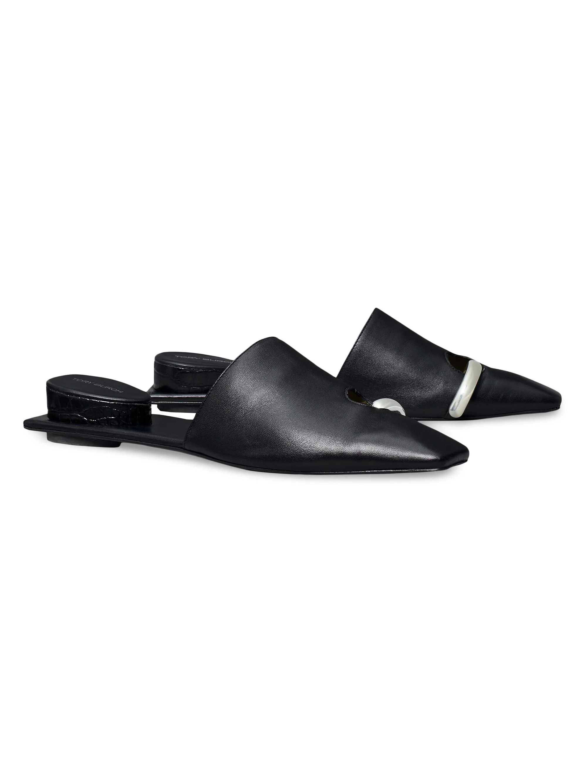 Women's Pierced Leather Mules - Perfectblack - 1