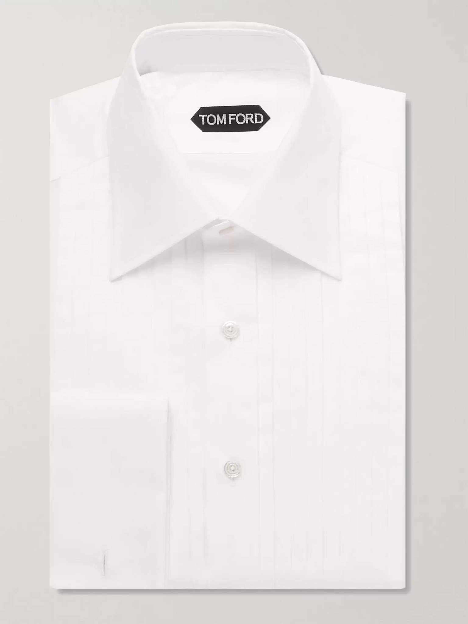 White Slim-Fit Pleated Bib-Front Cotton Shirt - 1