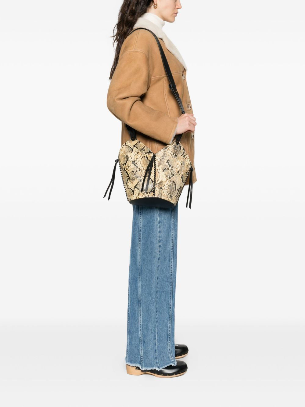 snakeskin-print drawstring tote bag - 2