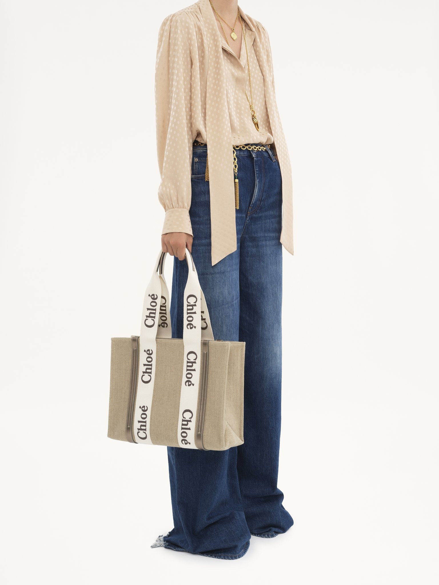 WOODY TOTE BAG IN LINEN & LEATHER - 8