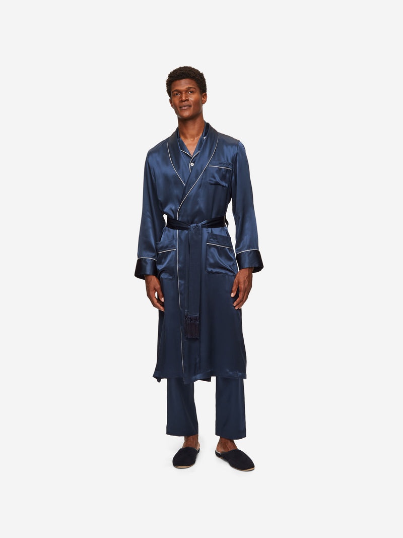 Men's Dressing Gown Bailey Silk Satin Navy - 3