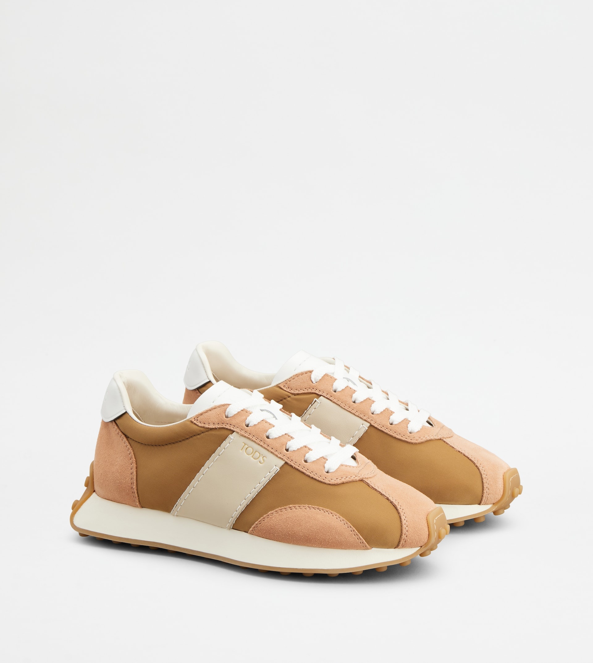 SNEAKERS IN LEATHER AND TECHNICAL FABRIC - PINK, BROWN, BEIGE, WHITE - 3