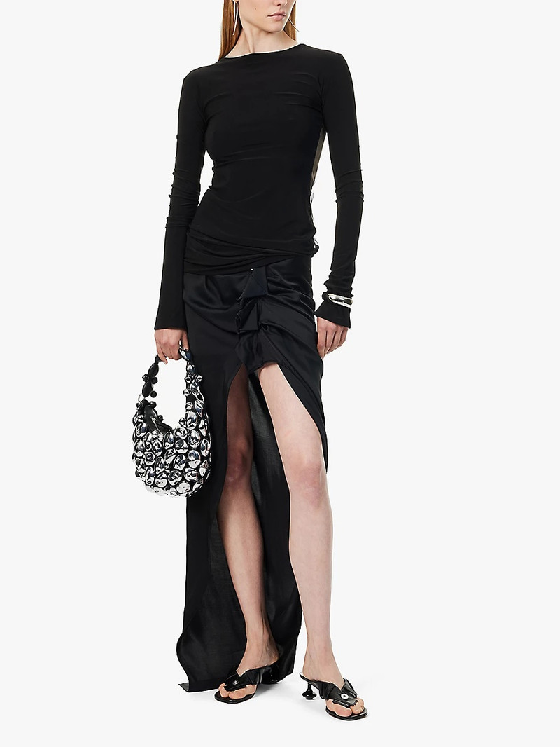 GRACE LING Square-neck long-sleeve sheer mesh top outlook