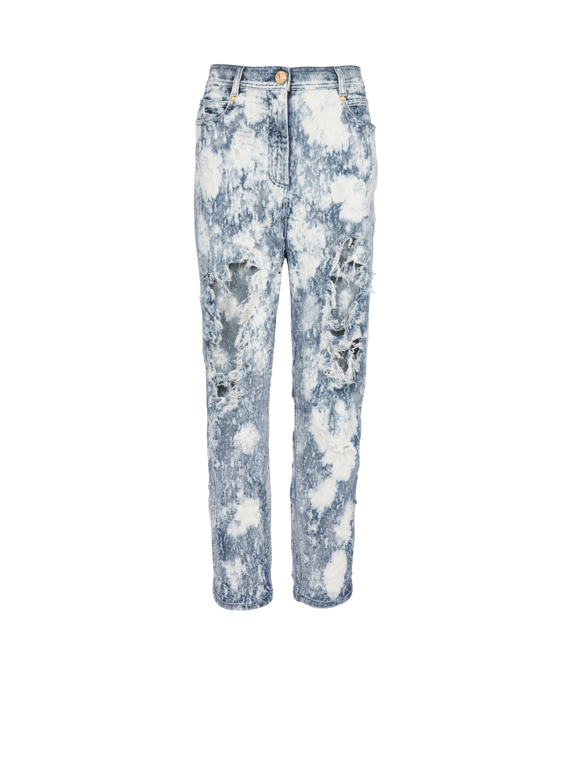 Destroyed faded boyfriend cut jeans - 1