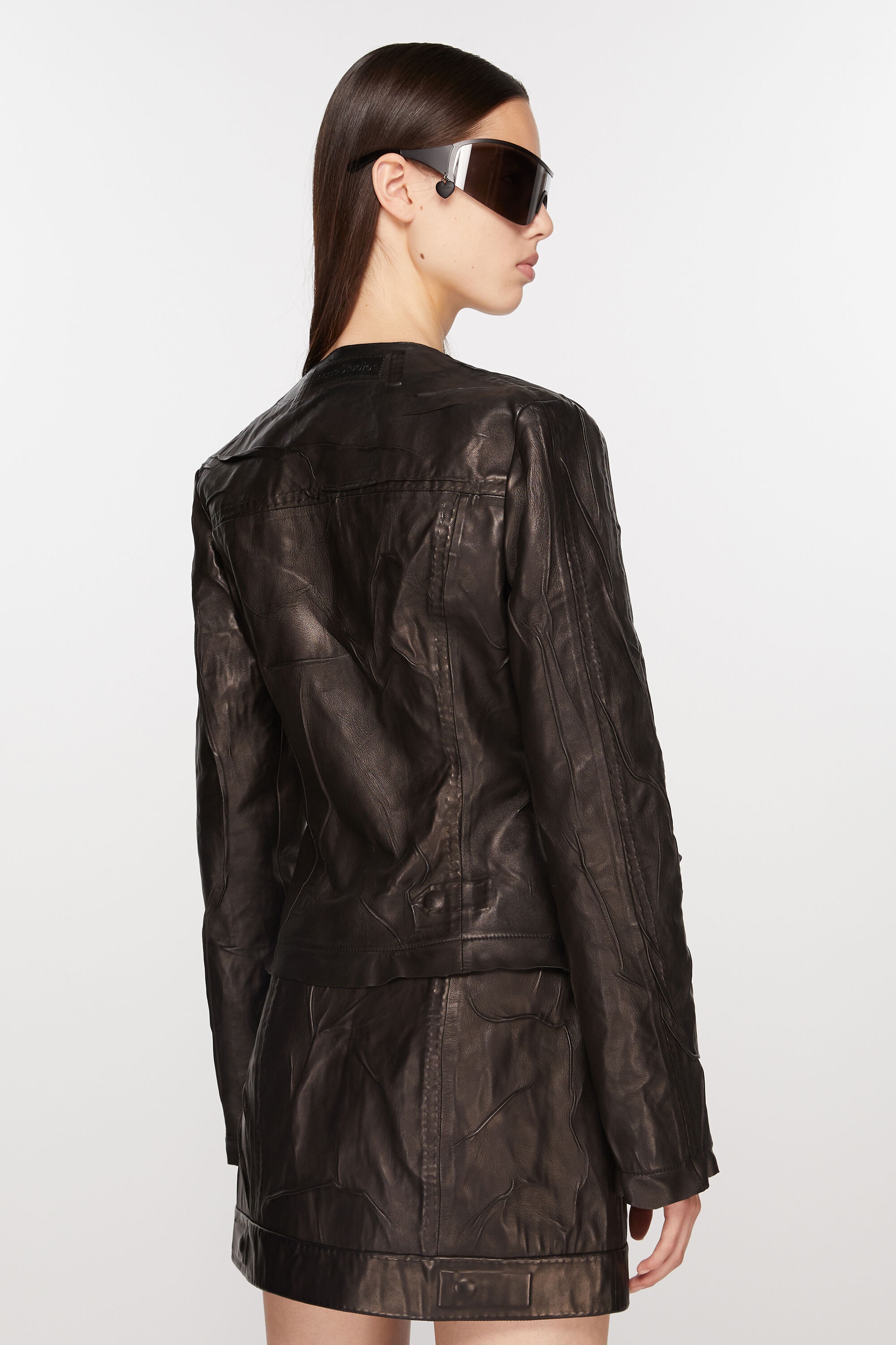 Creased leather jacket - Black - 4