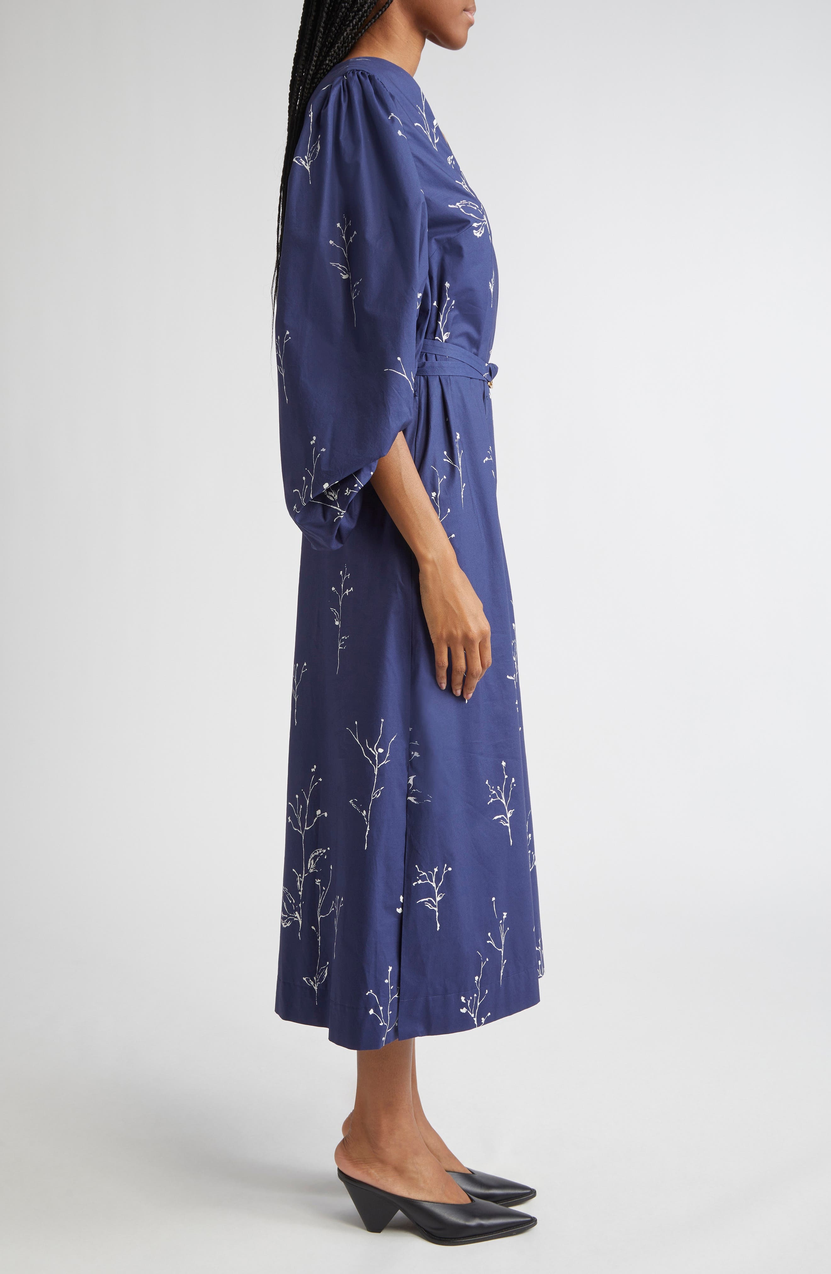 Altuzarra Corrie Botanical Print Cotton Belted Dress in Berry Blue Botanical at Nordstrom - 3