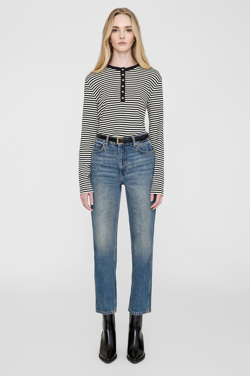 ANINE BING Alessia Long Sleeve Tee - Cream And Black Stripe outlook