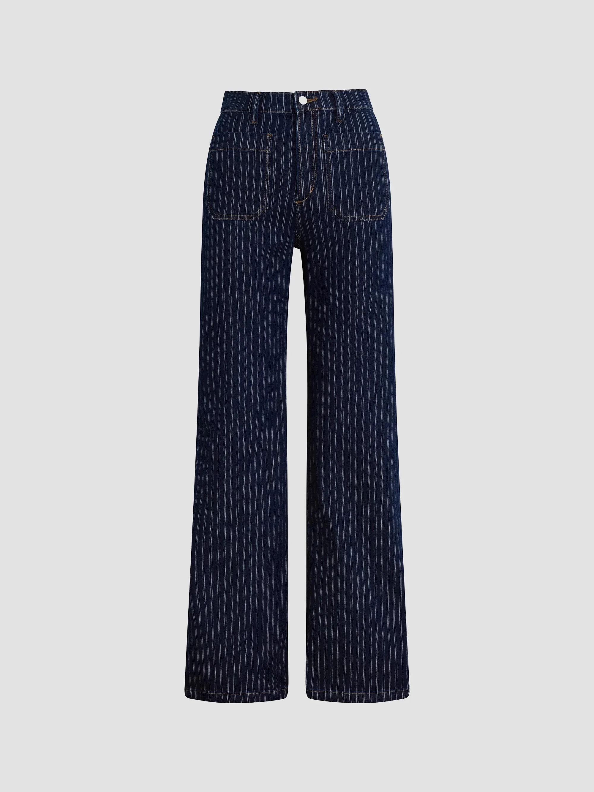 Women's The Mia Patch Pocket Striped Jeans - Indigo Stripe - 1