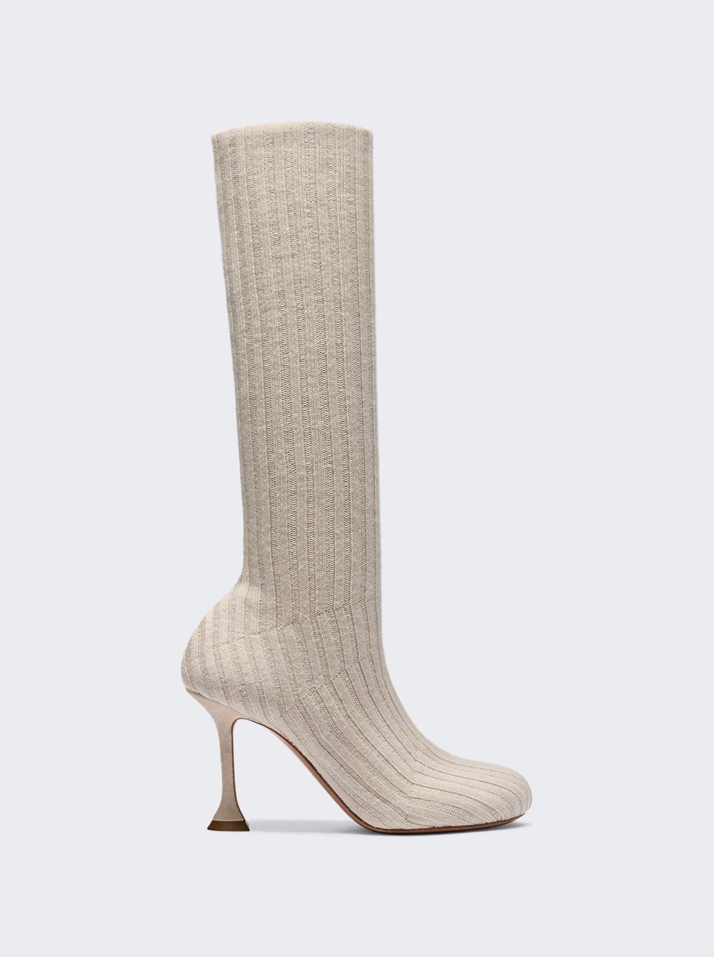 Veneda Stretch Boot Beige Fuzzy Ribbed Knit - 1