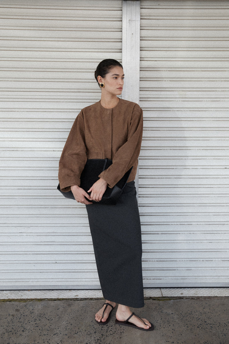 Suede Utility Cocoon Bomber - Toffee - 9