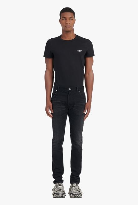 Slim cut faded black cotton jeans with embossed Balmain logo - 4