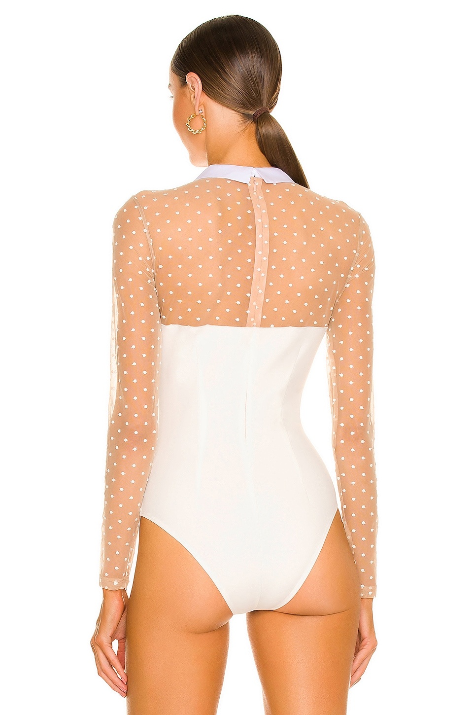 Collared Bodysuit With Dotted Tulle - 4